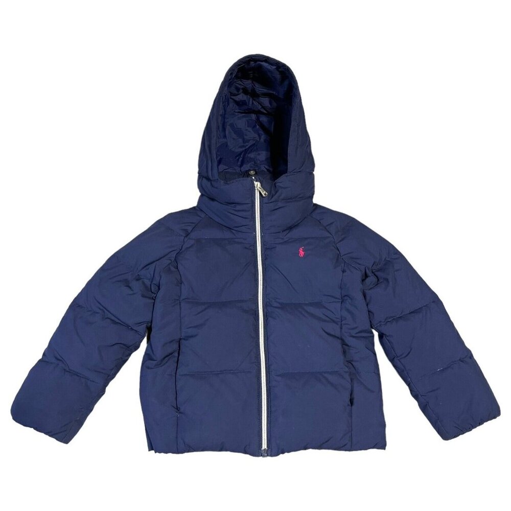 Polo Ralph Lauren Down‎ Jacket Girls 6 Puffer Hooded Coat Navy Blue Zip Front